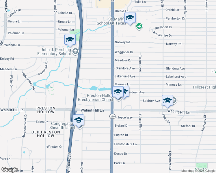 map of restaurants, bars, coffee shops, grocery stores, and more near 9900 Preston Road in Dallas