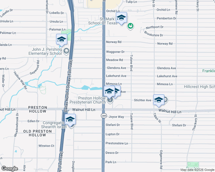 map of restaurants, bars, coffee shops, grocery stores, and more near 9900 Preston Road in Dallas