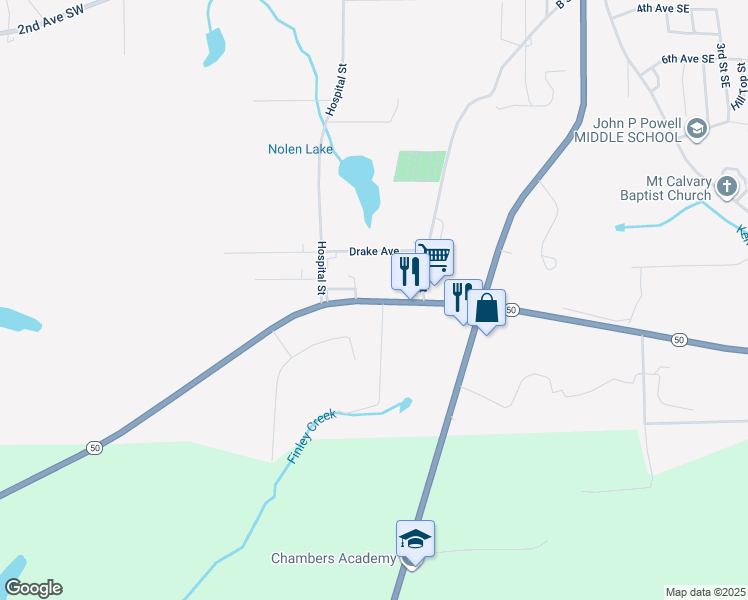 map of restaurants, bars, coffee shops, grocery stores, and more near 404 9th Avenue Southwest in La Fayette