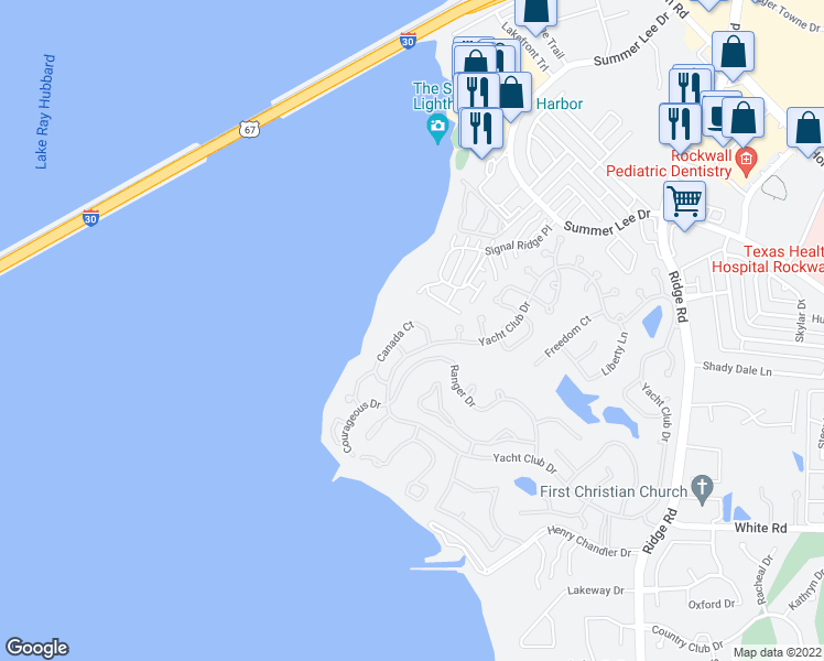 map of restaurants, bars, coffee shops, grocery stores, and more near 5537 Canada Court in Rockwall