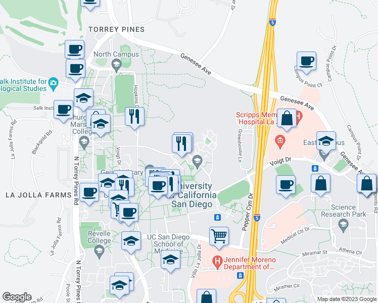 map of restaurants, bars, coffee shops, grocery stores, and more near 164 Equality Lane in San Diego