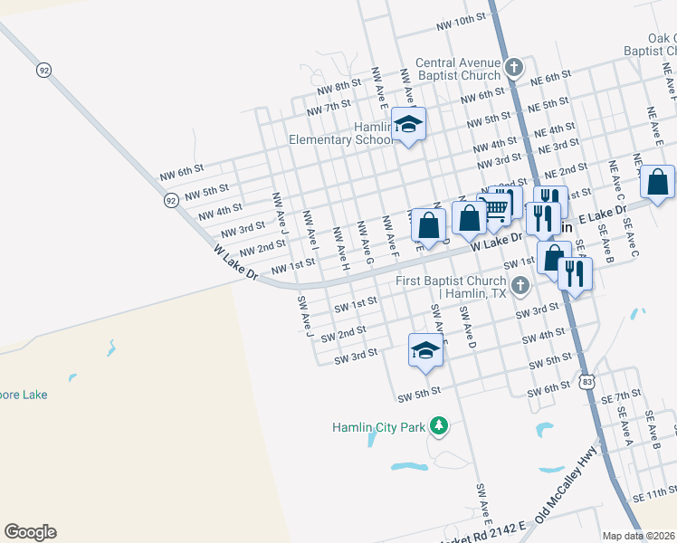 map of restaurants, bars, coffee shops, grocery stores, and more near 820 Northwest Avenue H in Hamlin