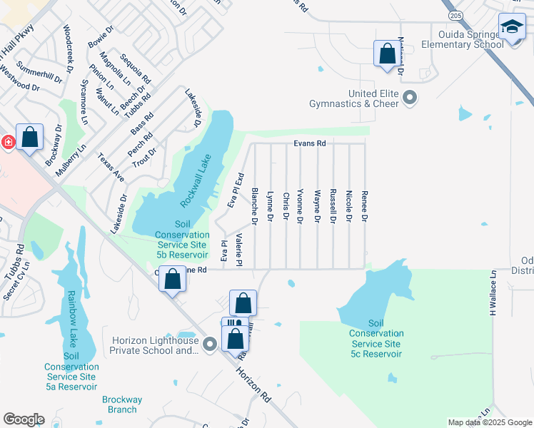 map of restaurants, bars, coffee shops, grocery stores, and more near 302 Lynne Drive in Rockwall
