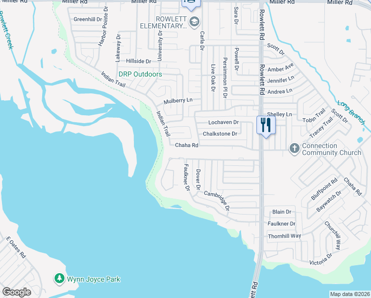 map of restaurants, bars, coffee shops, grocery stores, and more near 2906 Chaha Road in Rowlett