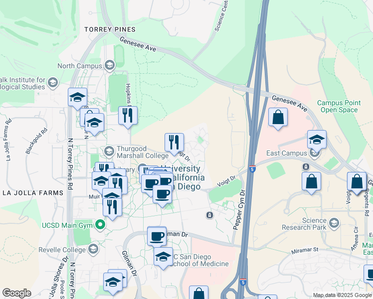 map of restaurants, bars, coffee shops, grocery stores, and more near 164 Equality Lane in San Diego