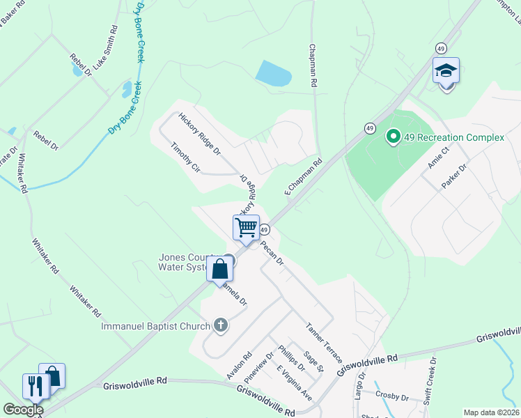 map of restaurants, bars, coffee shops, grocery stores, and more near 315 Georgia 49 in Macon