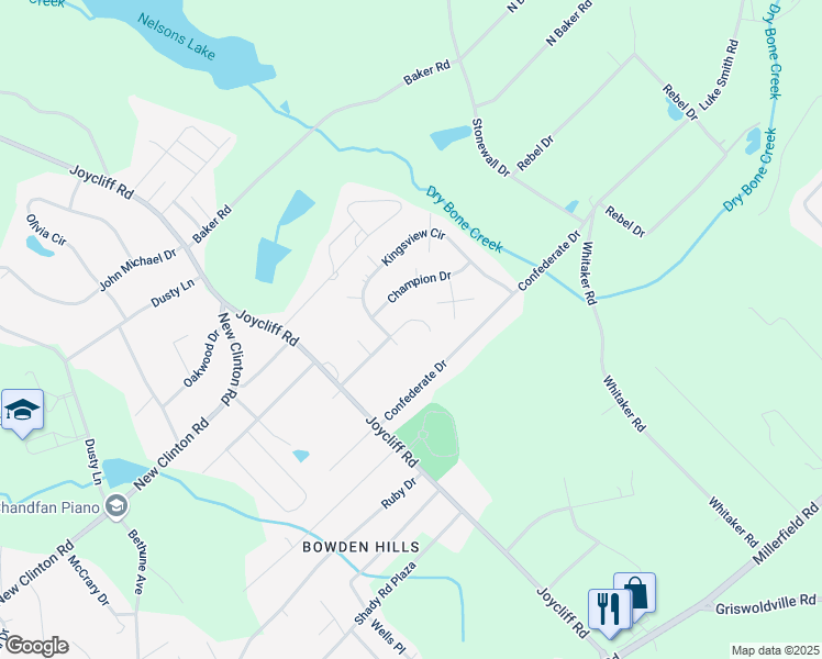map of restaurants, bars, coffee shops, grocery stores, and more near 6633 Kingsview Drive in Macon