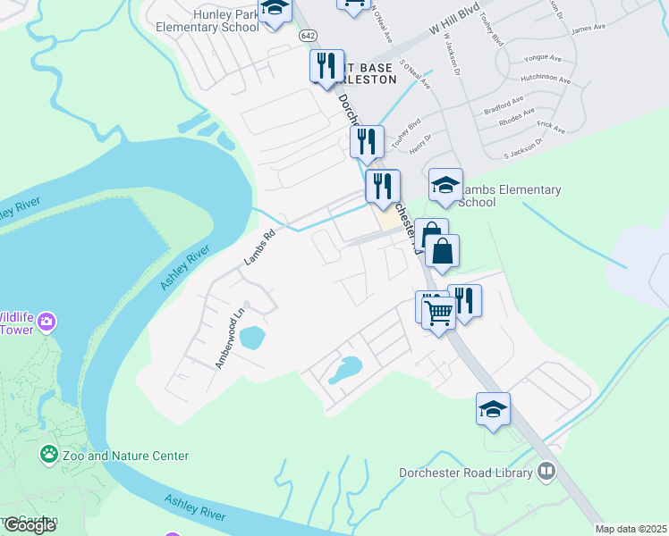 map of restaurants, bars, coffee shops, grocery stores, and more near 4805 Apartment Boulevard in North Charleston