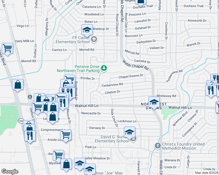 map of restaurants, bars, coffee shops, grocery stores, and more near 3121 Citation Drive in Dallas