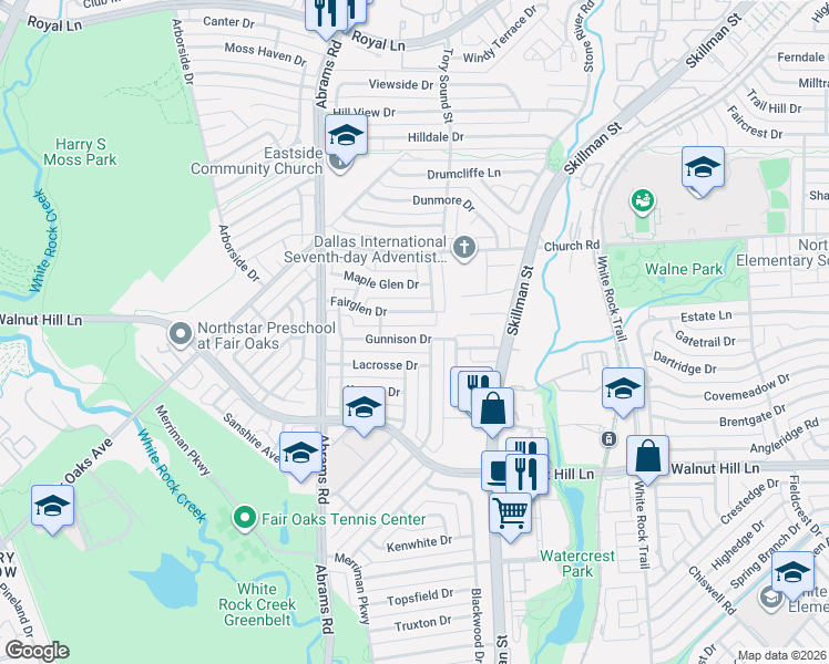 map of restaurants, bars, coffee shops, grocery stores, and more near 9033 Gunnison Drive in Dallas