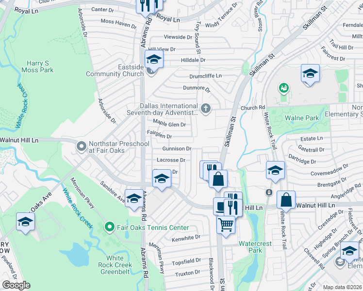 map of restaurants, bars, coffee shops, grocery stores, and more near 9027 Gunnison Drive in Dallas
