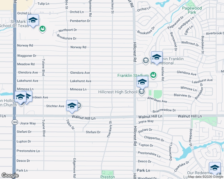 map of restaurants, bars, coffee shops, grocery stores, and more near Mimosa Lane in Dallas