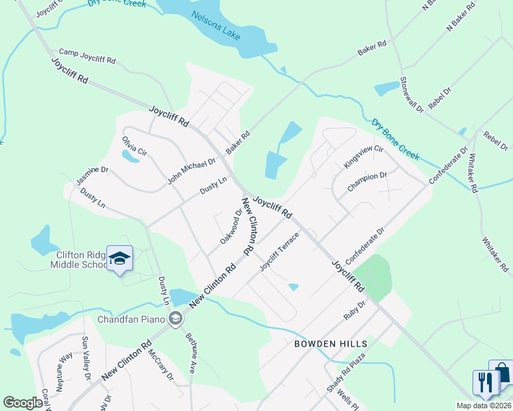 map of restaurants, bars, coffee shops, grocery stores, and more near 3462 Joycliff Road in Macon