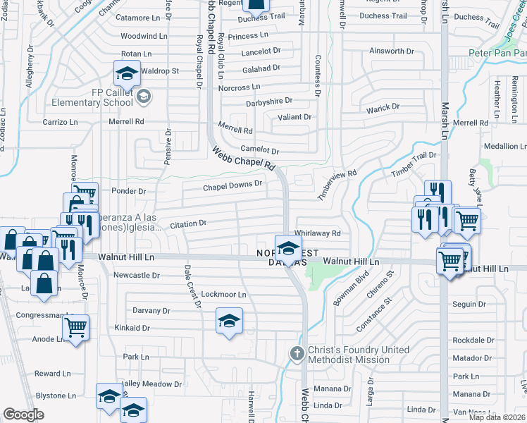 map of restaurants, bars, coffee shops, grocery stores, and more near 3320 Citation Drive in Dallas