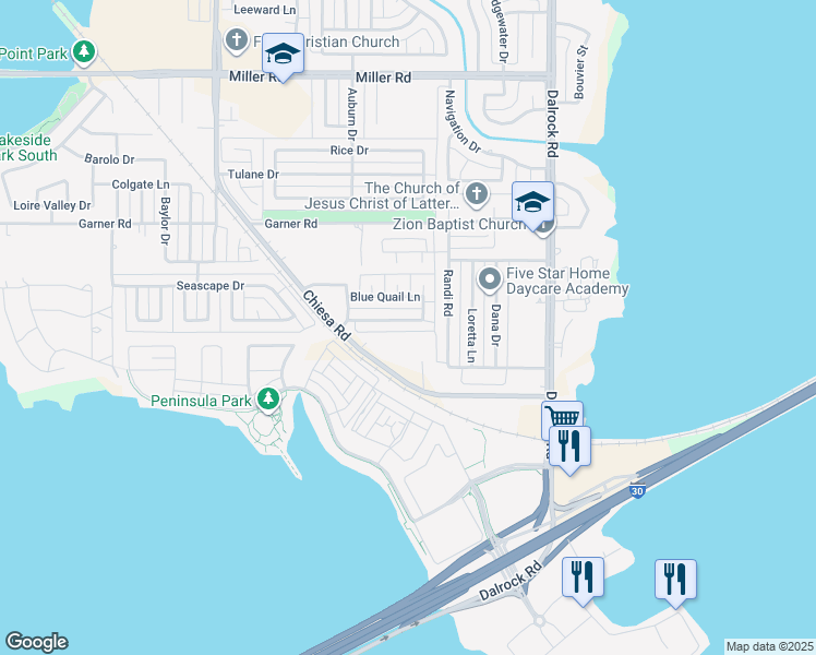 map of restaurants, bars, coffee shops, grocery stores, and more near 8002 Meadowlark Lane in Rowlett