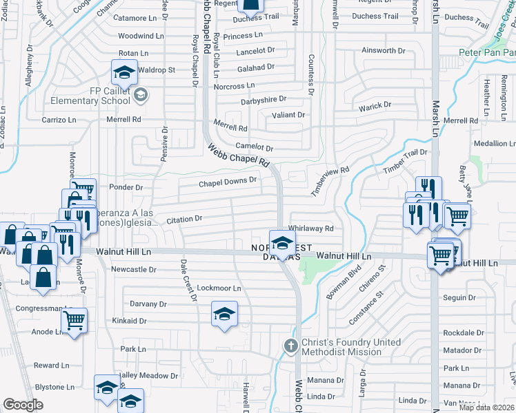 map of restaurants, bars, coffee shops, grocery stores, and more near 3320 Citation Drive in Dallas