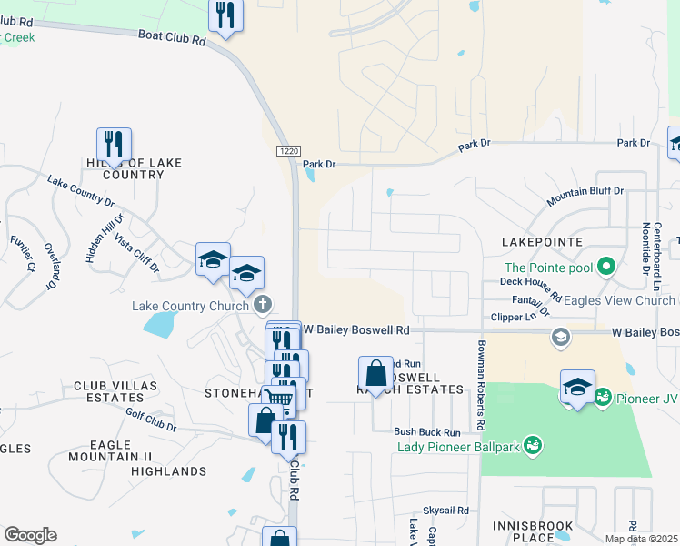 map of restaurants, bars, coffee shops, grocery stores, and more near 6252-6352 West Bailey Boswell Road in Fort Worth