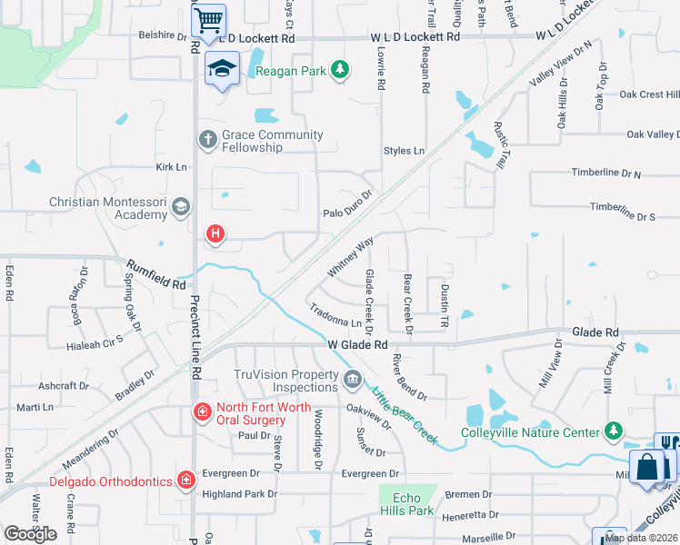map of restaurants, bars, coffee shops, grocery stores, and more near 716 Bridget Way in Hurst