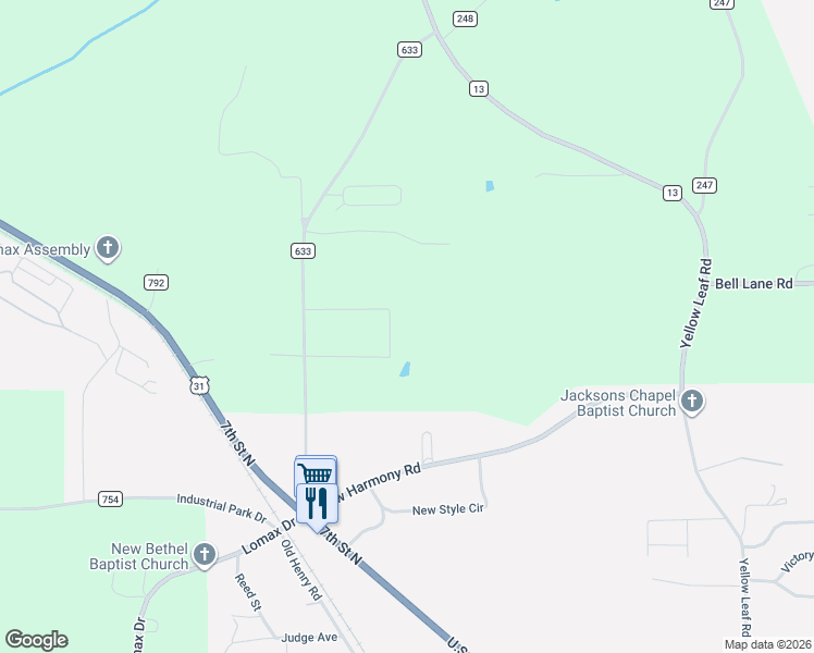 map of restaurants, bars, coffee shops, grocery stores, and more near 115 Crest Loop Road in Clanton