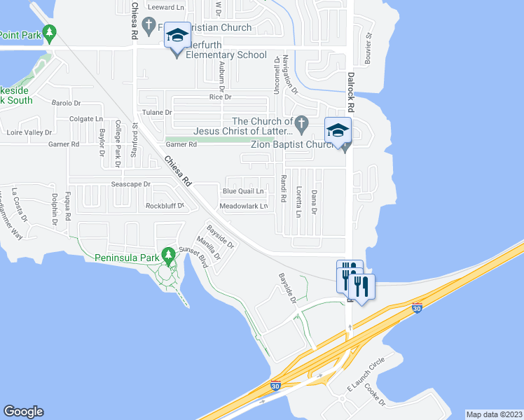 map of restaurants, bars, coffee shops, grocery stores, and more near 8006 Meadowlark Lane in Rowlett