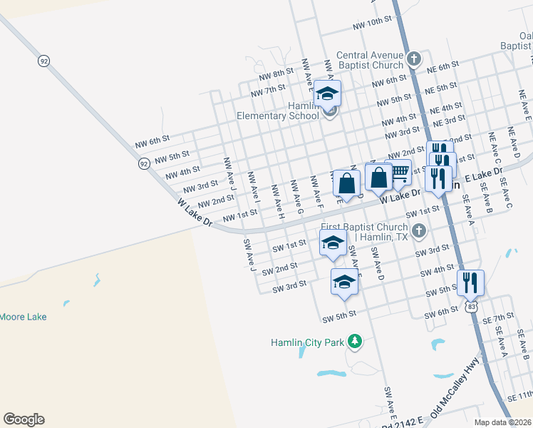 map of restaurants, bars, coffee shops, grocery stores, and more near 820 Northwest Avenue H in Hamlin