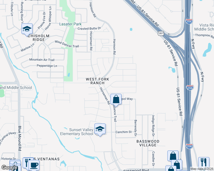 map of restaurants, bars, coffee shops, grocery stores, and more near 7840 Tudanca Trail in Fort Worth