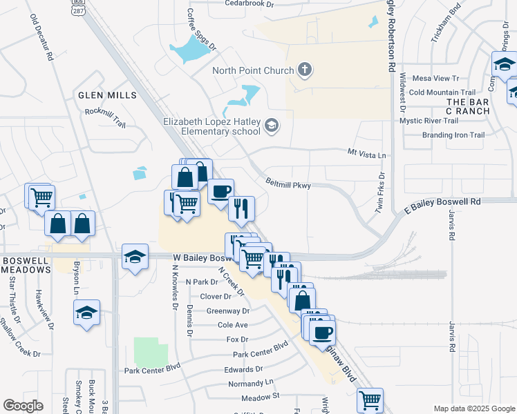 map of restaurants, bars, coffee shops, grocery stores, and more near 1317 U.S. 287 Business in Saginaw