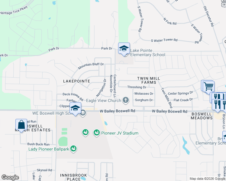 map of restaurants, bars, coffee shops, grocery stores, and more near 8808 Noontide Drive in Fort Worth