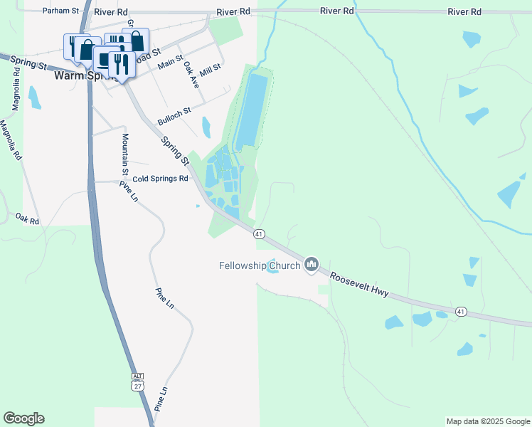 map of restaurants, bars, coffee shops, grocery stores, and more near 42 Arrowhead Estates in Warm Springs