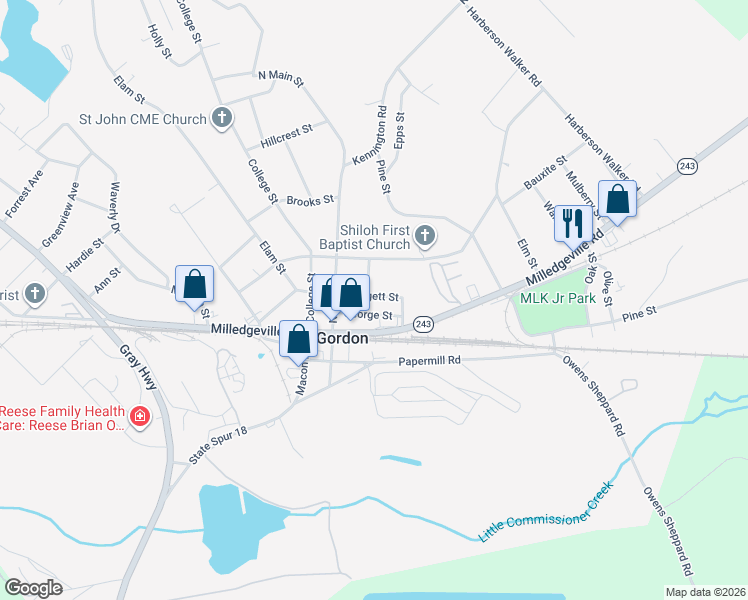 map of restaurants, bars, coffee shops, grocery stores, and more near 116-126 George Street in Gordon