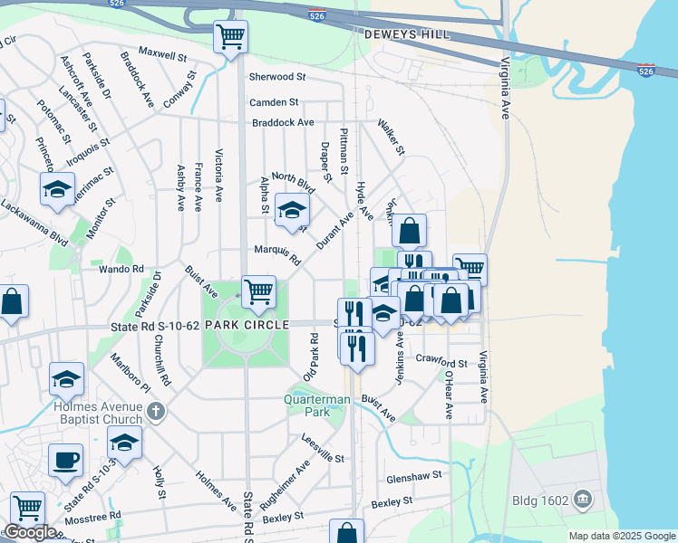 map of restaurants, bars, coffee shops, grocery stores, and more near 1121 Marquis Road in North Charleston