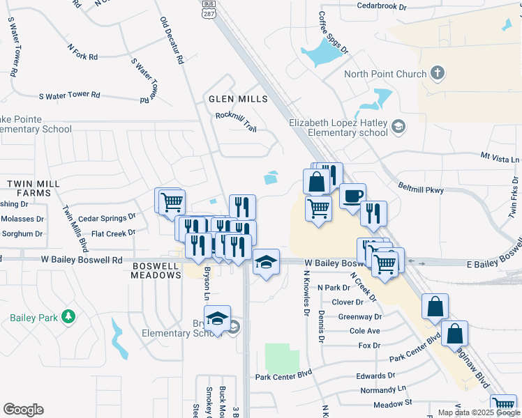 map of restaurants, bars, coffee shops, grocery stores, and more near 1500 Old Decatur Road in Saginaw