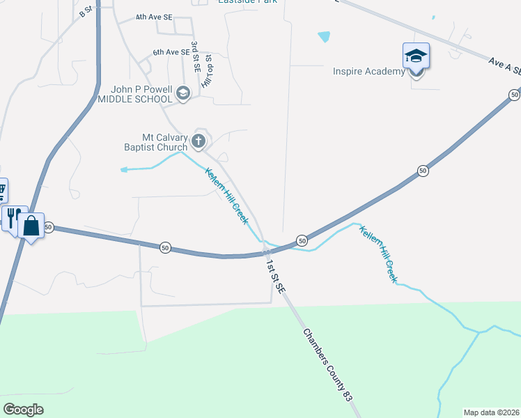 map of restaurants, bars, coffee shops, grocery stores, and more near in La Fayette