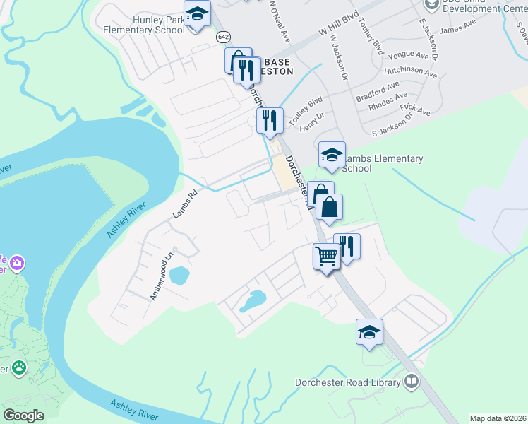 map of restaurants, bars, coffee shops, grocery stores, and more near 4775 Apartment Boulevard in North Charleston