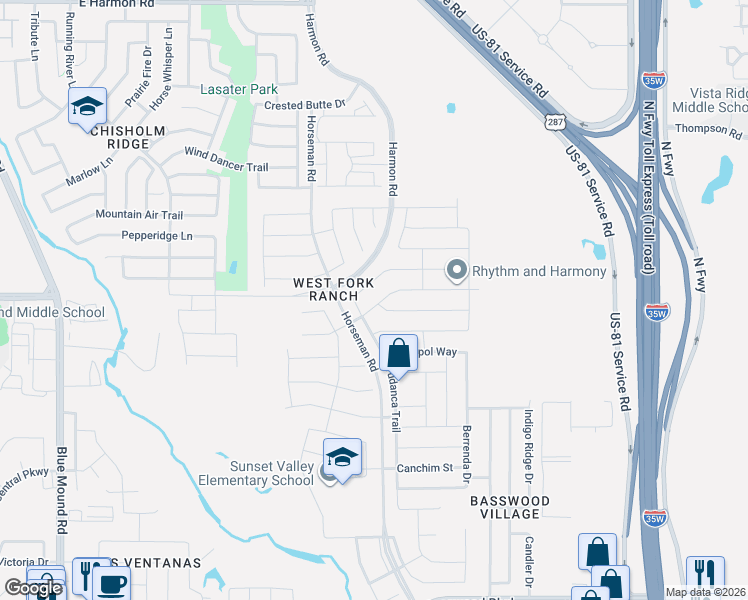 map of restaurants, bars, coffee shops, grocery stores, and more near 7840 Tudanca Trail in Fort Worth