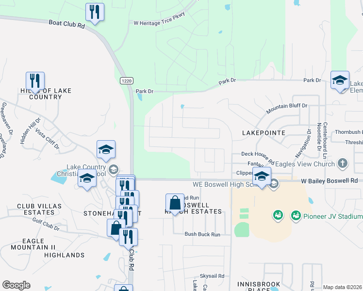 map of restaurants, bars, coffee shops, grocery stores, and more near 6250 West Bailey Boswell Road in Fort Worth