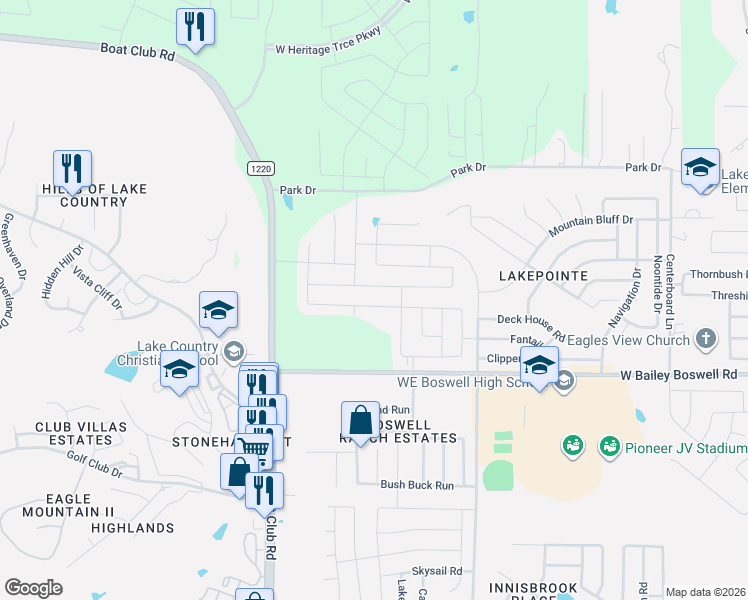 map of restaurants, bars, coffee shops, grocery stores, and more near 6250 West Bailey Boswell Road in Fort Worth