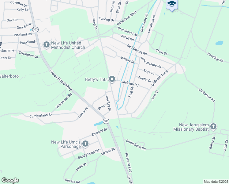 map of restaurants, bars, coffee shops, grocery stores, and more near 1413 Rivers Street in Walterboro