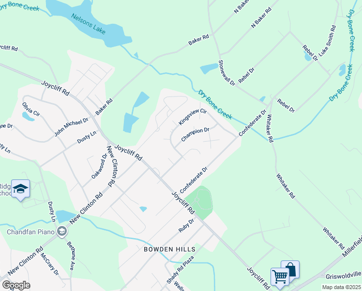 map of restaurants, bars, coffee shops, grocery stores, and more near 3611 Champion Drive in Macon