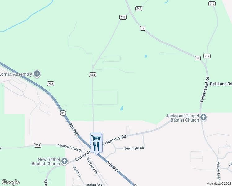 map of restaurants, bars, coffee shops, grocery stores, and more near 115 Crest Loop Road in Clanton