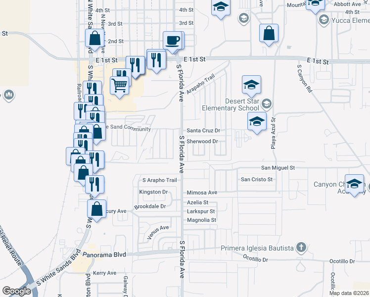 map of restaurants, bars, coffee shops, grocery stores, and more near 711 South Florida Avenue in Alamogordo