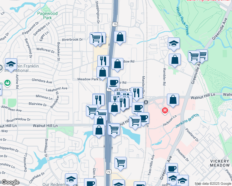 map of restaurants, bars, coffee shops, grocery stores, and more near 10010 North Central Expressway in Dallas