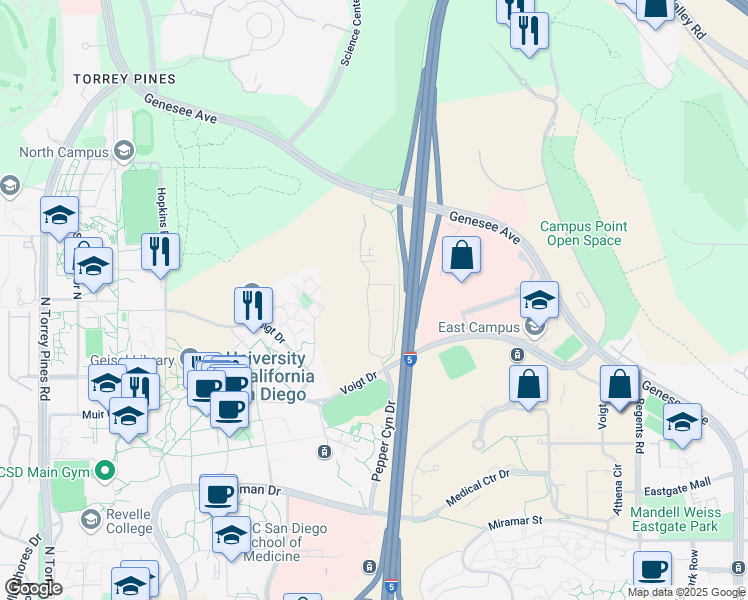 map of restaurants, bars, coffee shops, grocery stores, and more near 9821 Greenhouse Lane in San Diego