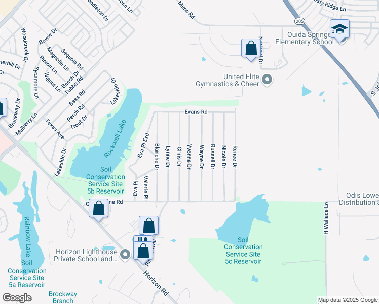 map of restaurants, bars, coffee shops, grocery stores, and more near 402 Yvonne Drive in Rockwall
