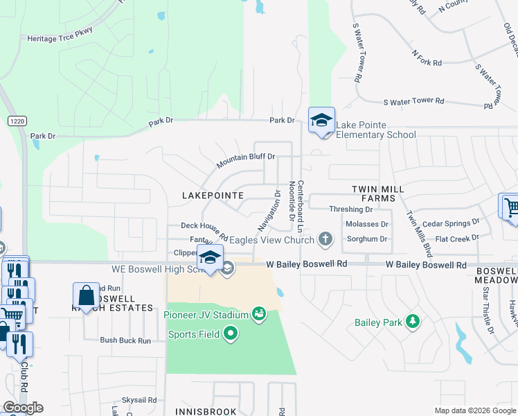 map of restaurants, bars, coffee shops, grocery stores, and more near 5812 Misty Breeze Drive in Fort Worth