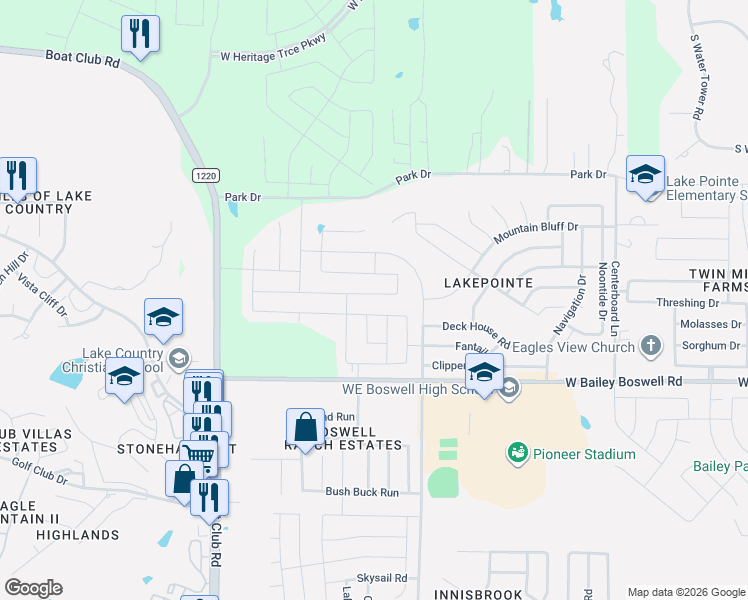 map of restaurants, bars, coffee shops, grocery stores, and more near 6137 Flour Mill Run in Fort Worth