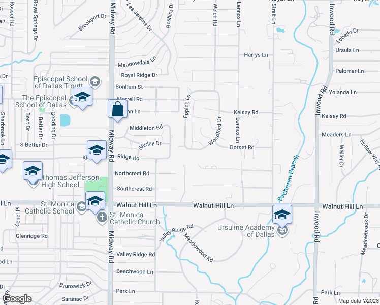 map of restaurants, bars, coffee shops, grocery stores, and more near 10215 Epping Lane in Dallas