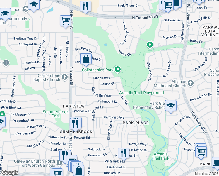 map of restaurants, bars, coffee shops, grocery stores, and more near 4809 Sabine Street in Fort Worth
