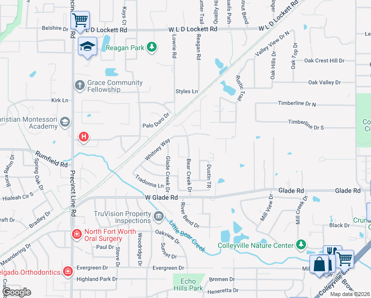 map of restaurants, bars, coffee shops, grocery stores, and more near 3419 Bear Creek Drive in Hurst