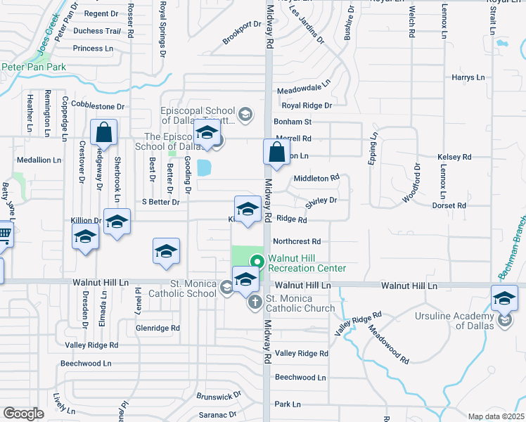 map of restaurants, bars, coffee shops, grocery stores, and more near 4156 South Better Drive in Dallas